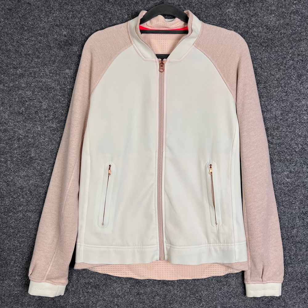 Lululemon Bomber Jacket Womens 6 Pink White Lace Up Back Full Zip
